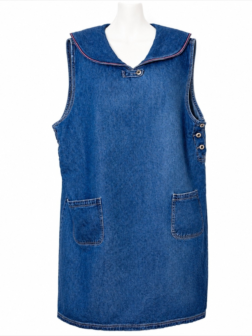 Carolina Blues Size 20W Denim Jumper Dress Retro Y2K Cottagecore Sailor Collar